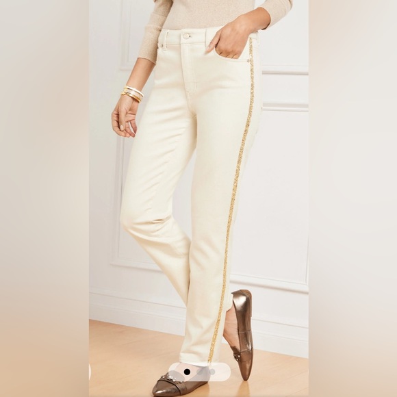 TALBOTS Straight Leg Jeans Sequin Stripe Size 8 Length 30” New with tags - Picture 1 of 9
